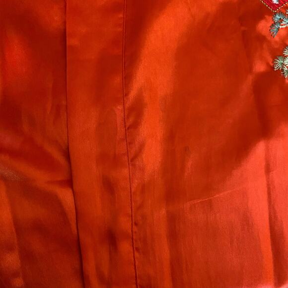 Vintage Oriental Embroidered Kimono Robe Cover Up Red Floral Crane Waist Tie - Picture 12 of 12